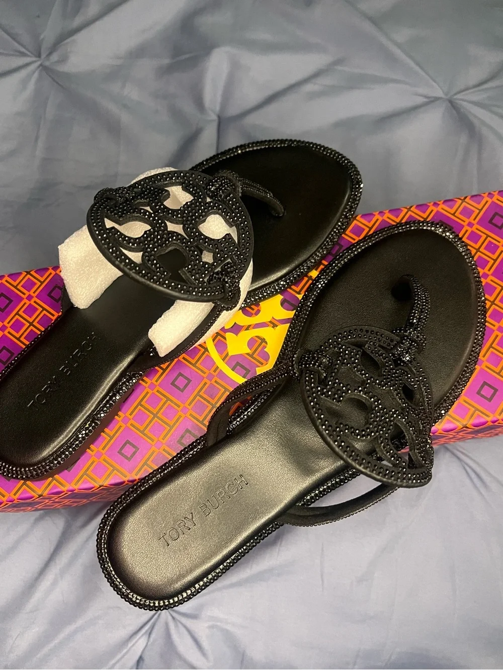 Tory Burch Black Miller Logo Beaded Sandals